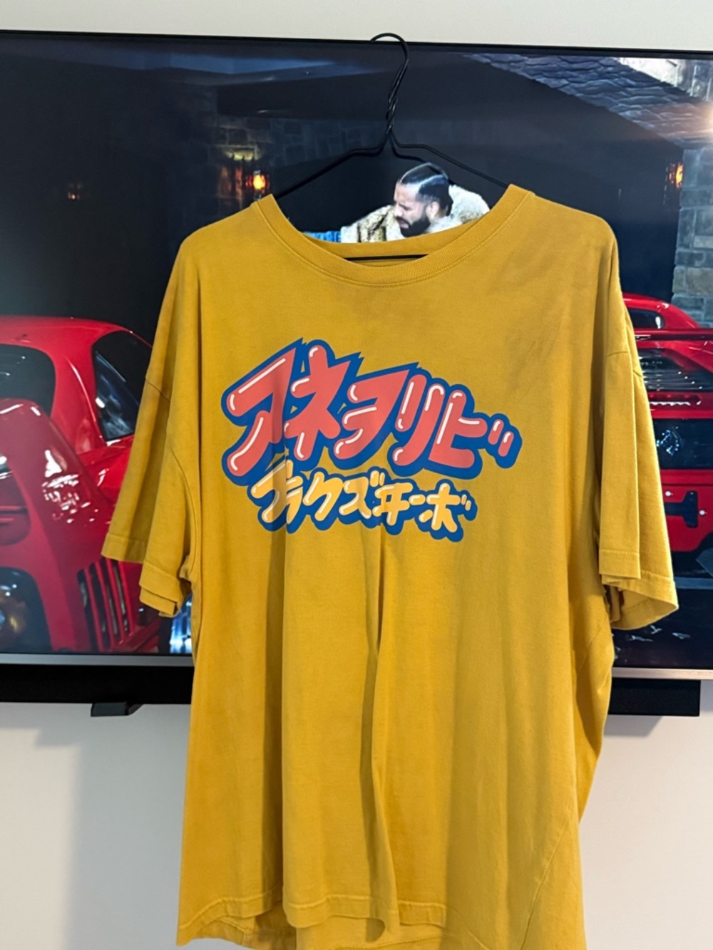Billionaire Boys Club Mustard Graphic Tee with Blue & Coral Print